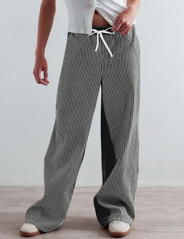 Simple Striped Color Block Wide Leg Pants DP25E468