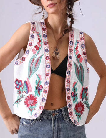 Floral Embroidered Open Front Vest DP25C876