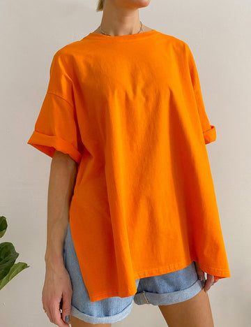 Casual Split Loose Round Neck Short Sleeves Top DP25B449