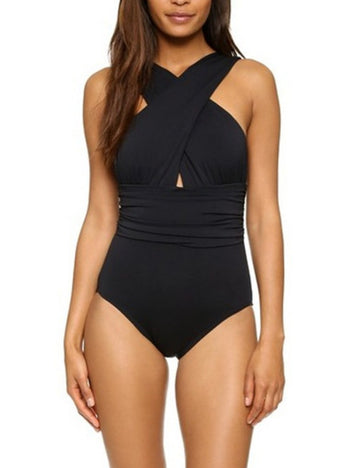 Solid Color Sexy V-Neck Cross Swimwear DPSW1115
