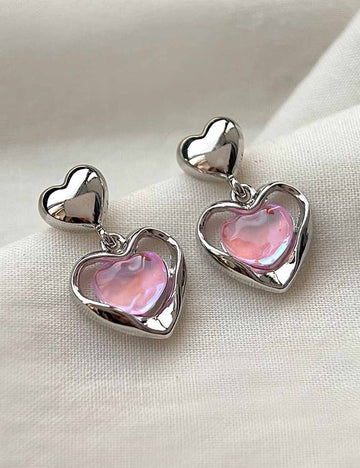Sweet Iridescent Heart Stud Earrings DP25F802