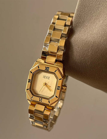 Vintage Gold Tone Octagonal Case Quartz Watch DP25F746