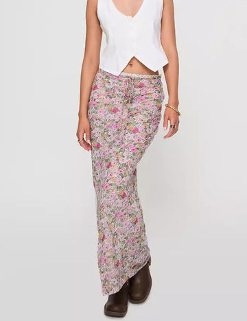 Elegant Floral Print Tie Front Maxi Skirt DP25D909