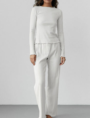 Elegant Long Sleeve Ruffled Pajamas Set DP25F870