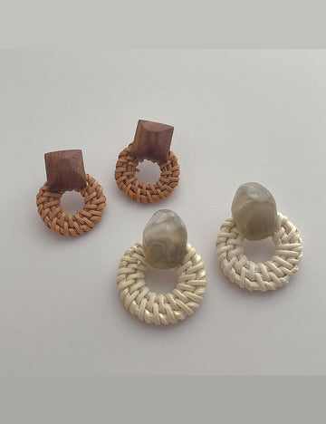 Vintage Handmade Rattan Round Drop Earrings DP25D778
