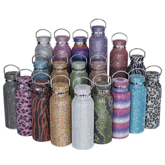 Sparkle Rhinestone Water Bottle With Pearl Chain Glitter Cup