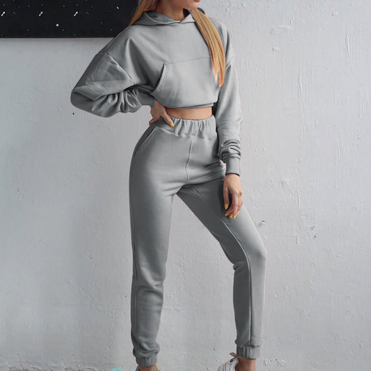 Solid Color Round Neck Top Ankle Banded Pants Knit Set