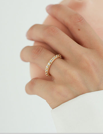 Cubic Zirconia Gold Beaded Band Ring DP25F773