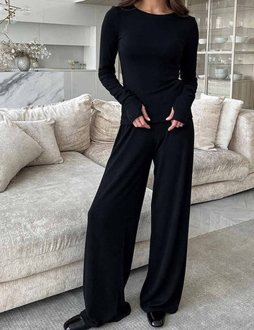 Soft Round Neck Long Sleeve Pajamas Sets DP25F874