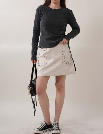 Simple Leather High Waist Mini Skirt DP25C435