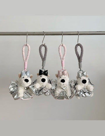 Cute Leather Bow Plush Teddy Bag Charm DP25F437