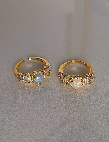 Vintage Zircon Heart Open Adjustable Ring DP25E739