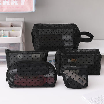 Black Love Mesh Portable Make Up Bag DP25A593