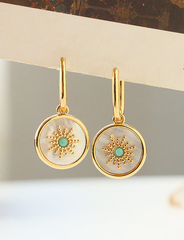 Minimalist Gold Round Shell Hoop Earrings DP25E597