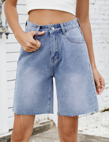 Washed Raw Hem Demin Bermuda Shorts DP25B691