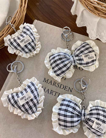 Vintage Plaid Bow Keychain Bag Charm DP25F591