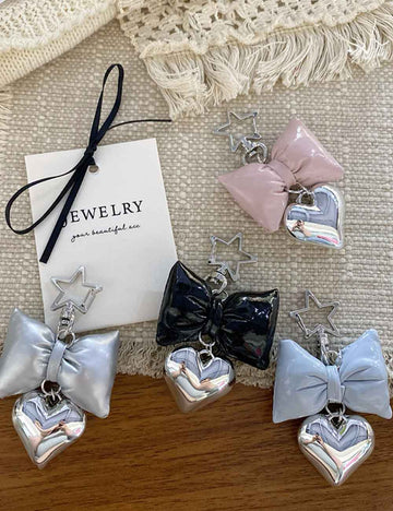 Trendy Heart Pendant Bow Bag Charm DP25F592