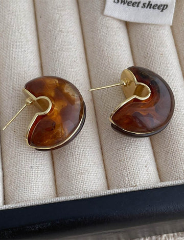 Simple C-Shape Stone Stud Earrings DP25B832
