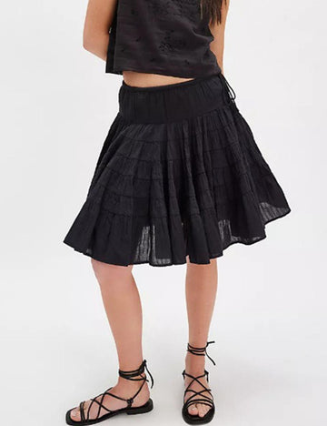 Solid Color Puffy String Midi Skirt DP25F422