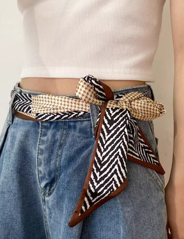 Print Color Block Elegant Silk Waist Belt DPWB2708