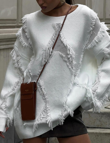 Vintage Loose Tassel Patchwork Pullover Sweater DPT0820
