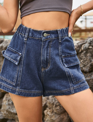 Cargo Mid Waist Denim Shorts DP25B688