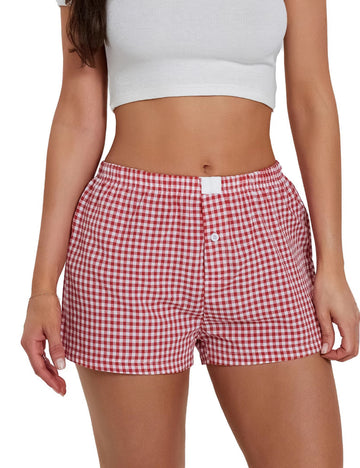 Casual Plaid High Waisted Loose Shorts DP25B634