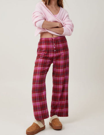 Plaid Loose Pockets Wide Leg Pants DP25C463
