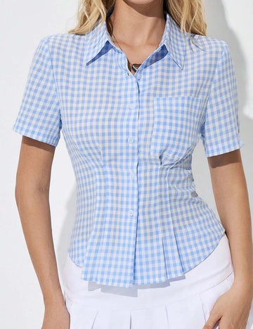 Elegant Color Block Striped Short Sleeve Shirt DP25F523