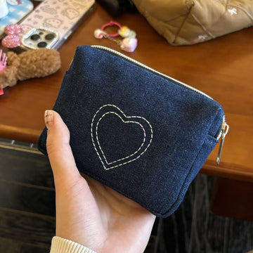 Denim Heart Embroidered Mini Coin Purse Wallets DP25C714