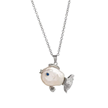 Cute Pearl Small Fish Pendant Necklace DP25B758