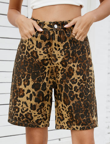 Retro Leopard Print Casual Denim Shorts DP25B701