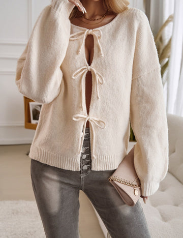 Solid Color String Tie Loose Cardigan DP25A843