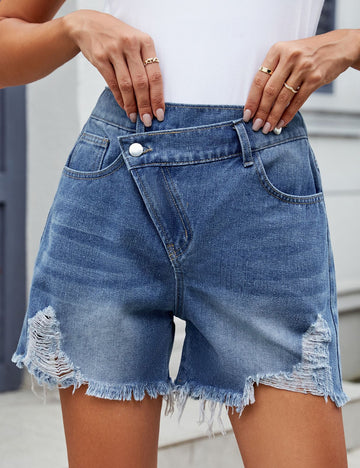 Ripped Cross High Waist Jeans Shorts DP25B685