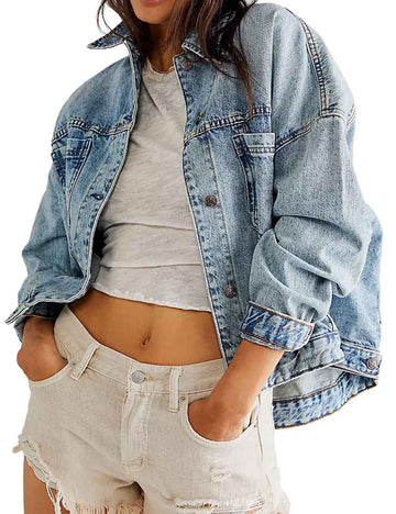 Trendy Loose Solid Color Denim Jacket DP25E825