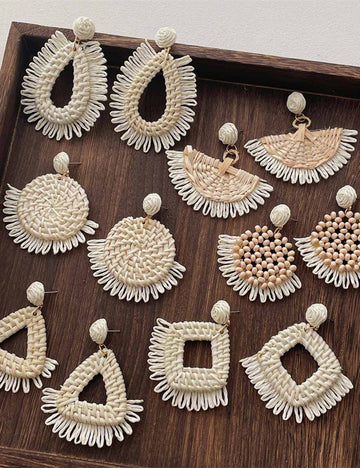 Vintage Handwoven Rattan Grass Earrings DP25D776