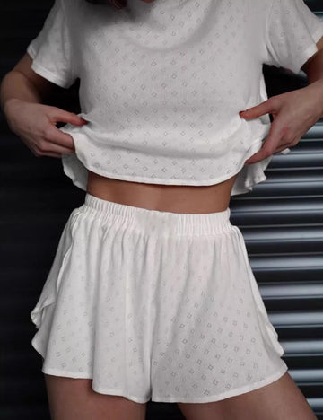Simple Top Split Shorts Knit Loungerwear Set DP25F495
