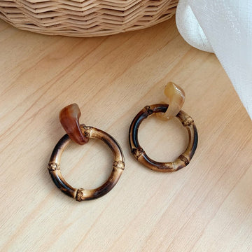 Bamboo Resin Acrylic Stud Drop Earrings DP25B835