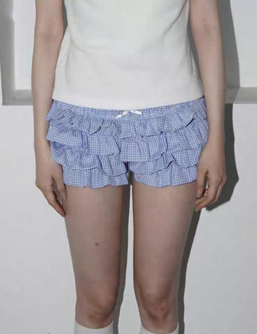 Sweet Multi-Layered Ruffle Plaid Shorts DP25B676