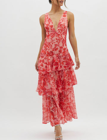 V-Neck Print Backless Flounce Sexy Dress DP25A512