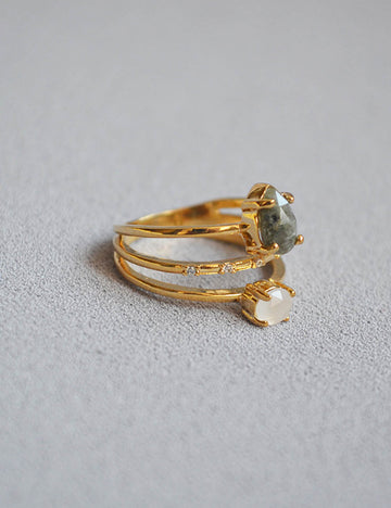 Multi-Layer Hollow Stone Gold Plated Open Rings DP25E744