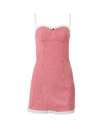 Sexy Spaghetti Strap Plaid Backless Mini Dress DP25F555