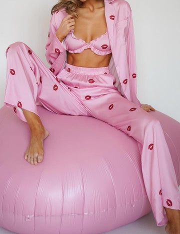3 Pcs Sexy Print Soft Satin Pajamas Set DP25F889
