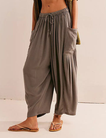 Solid Color String Elastic Waist Loose Pants DP25D662
