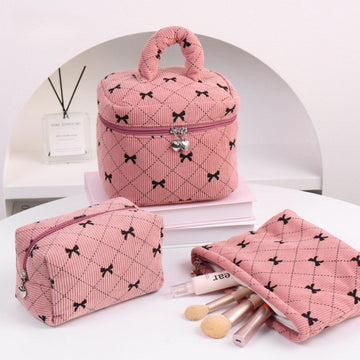 Corduroy Bow Print Large Capacity Make Up Bag DPB2505