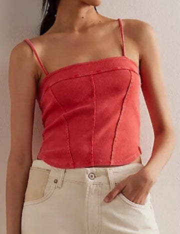 Washed Ribbed Slim Spaghetti Camis DP25B853