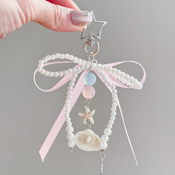 Elegant Pink Bow Pearl Keychain Bag Charm DP25C920