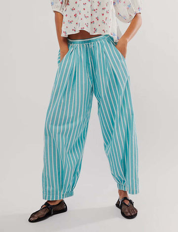 Casual Elastic Waist Color Block Striped Pants DP25F545
