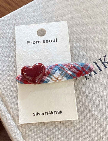 Cute Love Heart Plaid Hair Clips DP25F568