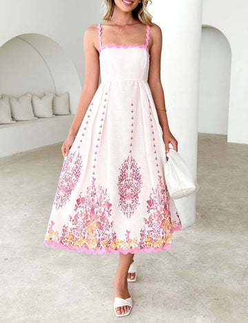 Back Bow Sleeveless Print Spaghetti Dress DP25B520